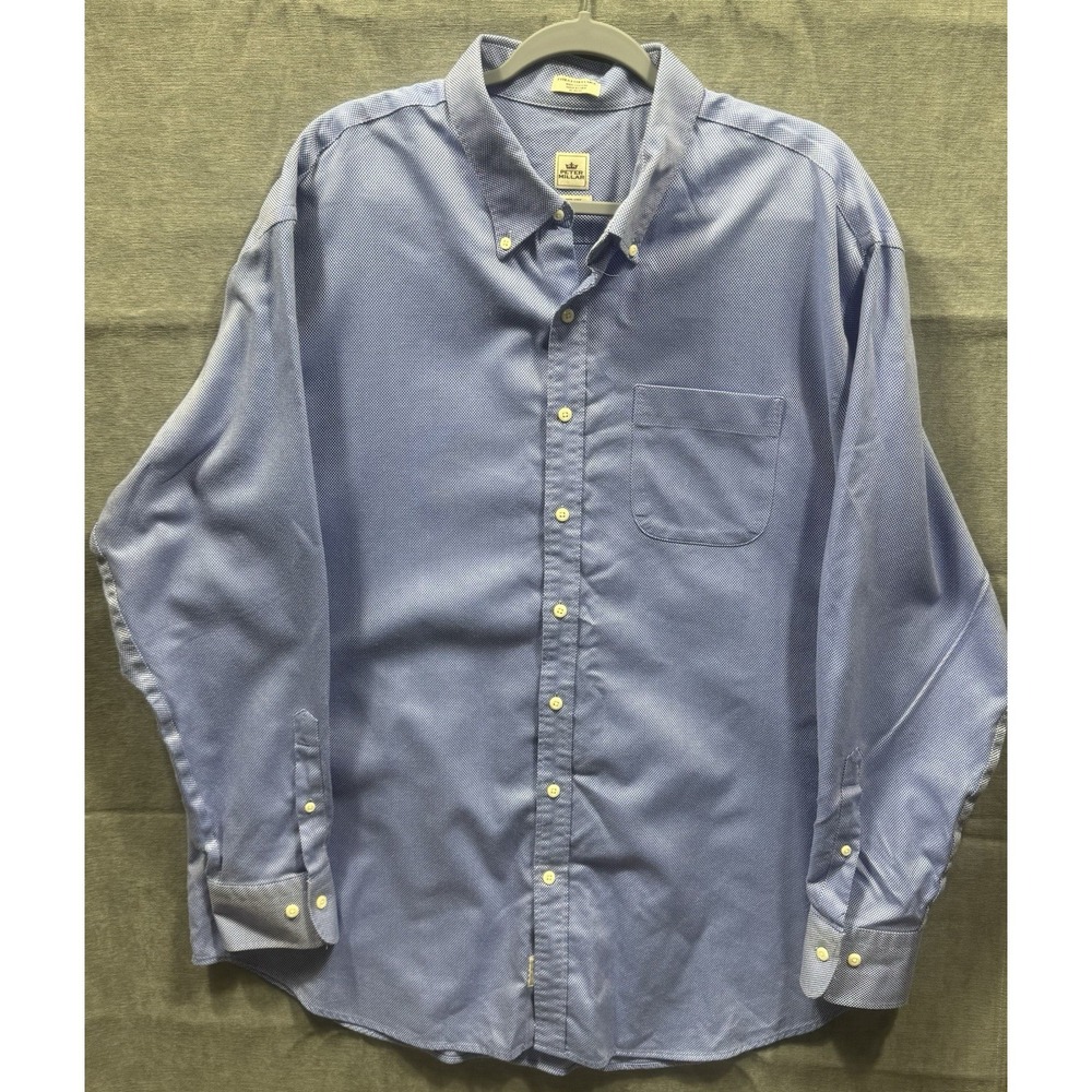 Peter Millar NanoLuxe Easycare Blue Micro Check Dress Shirt Mens XX Large